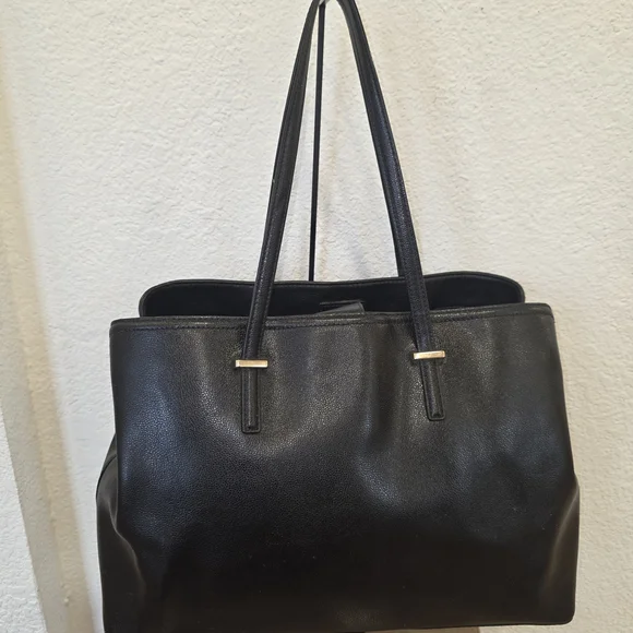 Kate Spade Black Leather Tote with Gold Accents - Picture 4 of 12